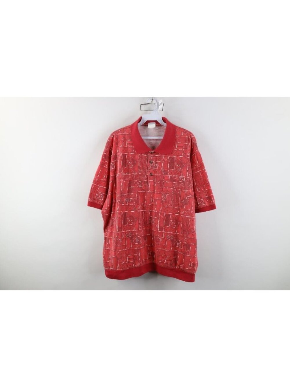 Vintage 90s Streetwear Mens XL Faded Bamboo Flower Pullover Golf Polo Shirt Red